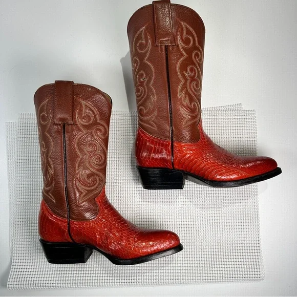 African Boot Co Python Leather Cowboy Boots Mens 6.5 Brown Western - Picture 3 of 14